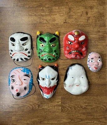 traditional hand painted vintage Japanese papier-mache Noh masks collectibles - Image 1 of 4