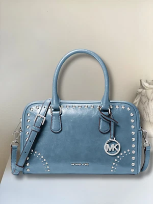 Bolso Cartera Michael Kors Thompson Mediano Envejecido Tachonado Lona Aciano Foto 1 de 4