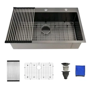 33 Inch Black Kitchen Sink Drop In – Delironexu 33x19 Drop In Kitchen Sink,... - Picture 1 of 3