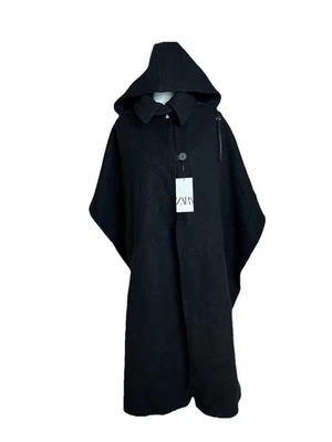 Capa de lana con capucha negra ZARA ZW EDICIÓN LIMITADA talla mediana NUEVA CON ETIQUETAS $259 Foto 1 de 4