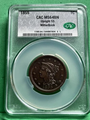 Centavo grande 1855 CAC MS64BN vertical 55 WitterBrick Foto 1 de 2