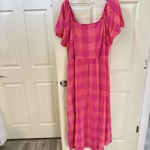 Lane Bryant Women’s Maxi Dress Pink Orange Plaid Size 18 Colorful - Picture 1 of 13