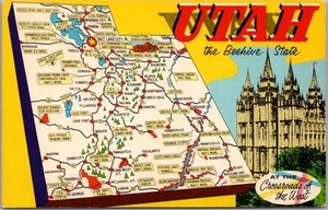 Postal de colección UTAH Highway MAP "Thee Beehive State" Mirro Krome década de 1960 sin usar - Imagen 1 de 2