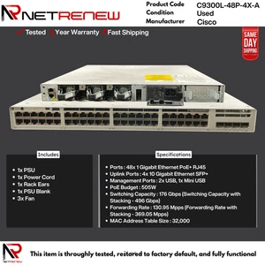 Cisco C9300L-48P-4X-A Catalyst 9300L 4x10G Uplink 48 Port PoE+ Switch - Bild 1 von 1