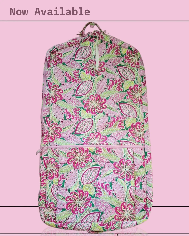 Vera Bradley Rosa Verde Floral Acolchado Colgante Bolso de Ropa Boho Preppy Cottage Foto 1 de 4