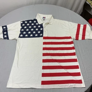 Camisa Polo Usada Única Vintage A2 Puntada Única Bandera Americana EE. UU. 🇺🇸  - Imagen 1 de 5