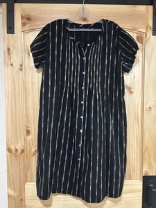 Gundren Sjoden Dress Black Short Sleeve Brown Gray Stripes Size Large Buttons - Picture 1 of 6