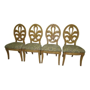 Wood Dining Chair Upholstered Seat Honey Set of 4 - Picture 1 of 11