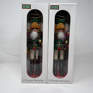 Nutcracker Lot of 2 Wooden Hand Painted 12 Inch Holiday Home New Christmas - Picture 1 of 11