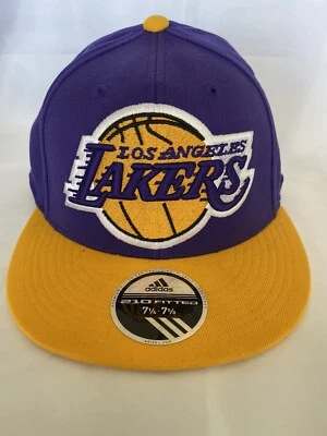 NBA Los Angeles Lakers Adidas Flat Visor Flex Fit Hat 7 1/4 to 7 5/8 - New - Image 1 of 4