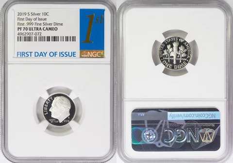 (1) 2019-S Roosevelt Dime Proof ~ .999 Fine Silver ~ NGC PF70 UC First Day Issue Cover