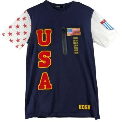 Camisa Hudson Outerwear Para Hombres Pequeña Azul Frontal Cremallera Bolsillo Algodón Bandera de EE. UU. Patriota Foto 1 de 4