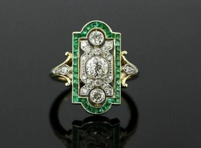 Anelli di fidanzamento Art Deco zirconi diamanti zaffiro stile vintage in fin... - Immagine 1 di 4