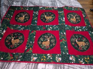 Cranston VIP Winter Woodland Deer Scene Quilt Cotton 57 X 40. Vtg - Picture 1 of 7