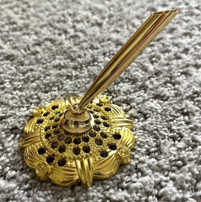 Gold Filigree Round Pen Holder Wedding Ceremony Funeral Guest Book - NO PEN - Image 1 of 4