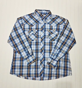 Wrangler Western Wear 2XL Plaid Pearl Snap Long Sleeve Button Sawtooth Shirt - Picture 1 of 15