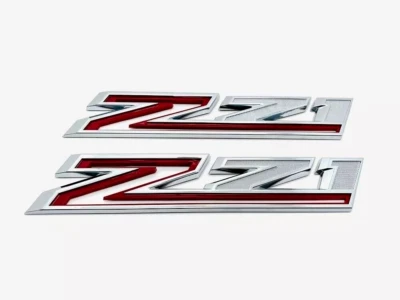 NEW 2pc 2019-2025 Chevy Silverado Z71 4x4 Emblem Fender Letter Badge Chrome Red - Image 1 of 3