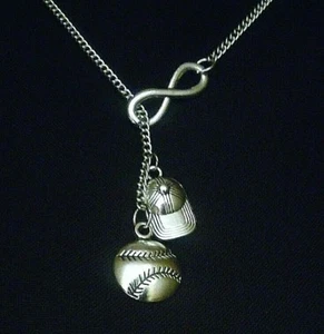Infinity Baseball Bat Softball Hat Sports Theme Allstar Mom Gift Lariat Necklace - Picture 1 of 3