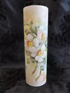 GORGEOUS Vintage Hand Painted Tall Cylinder Vase~Dogwood Flowers~W. Germany - Picture 1 of 5