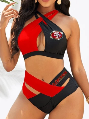 San Francisco 49ers Womens 2PCS Bikini Set Push Up Swimsuit Hollow Out Swimwear Cover