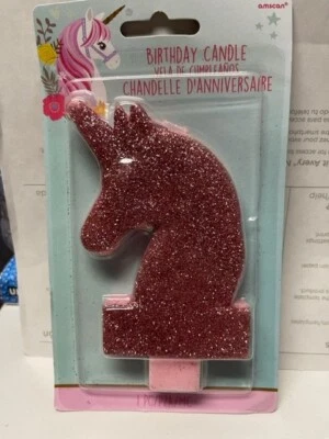 Unicornio Mágico 4.5" Rosa BRILLO Vela Cumpleaños Fiesta Decoraciones Amscan INC. Foto 1 de 2