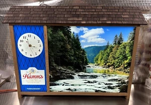 Hamm’s Beer Non-Motion Wooden Lighted Sign With Clock New Old Stock BEAUTIFUL - Picture 1 of 18