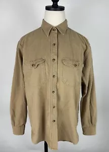 Camisa de Franela Gamuza Vintage Años 90 LANDS END MUJER M Tostado Caqui Abotonada Mínima - Imagen 1 de 16
