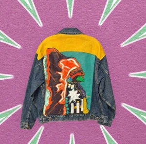 Levi Jacke handbemalt Künstler signiert (Marcus) Indianer Indianer Design L - Bild 1 von 11
