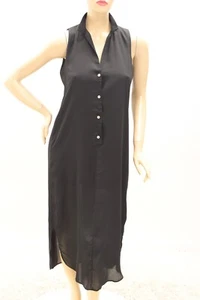 Sleeveless Maxi Dress Lagenlook Womens Size Small Black Shirt Tail Hem Lined USA - Picture 1 of 6