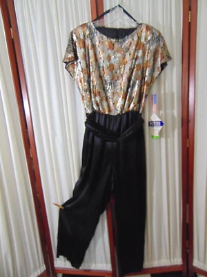 1980s Cocktail Jumpsuit -Patra- PM-Gold/Silver Metallic Top/Black Pants-MWT-SALE - Image 1 of 4