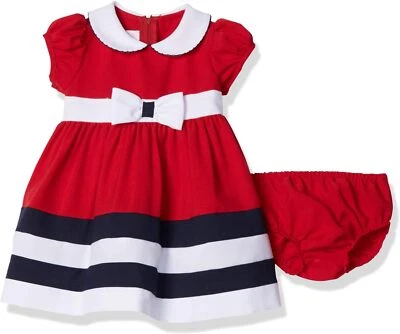 Conjunto de vestido náutico y bragas Bonnie Baby Baby Peter Pan cuello, rojo, 3-6 meses Foto 1 de 4