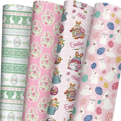 Easter Gift Wrap Wrapping Paper 20"x29" 8 sheets • Pastel Gnomes Bunnies Eggs  - Image 1 of 4