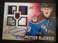 13-14 Panini Prime Rookie Quad BLACK  Patch, TAG, FIGHT STRAP Auto MacKinnon /3