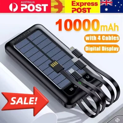 10000mAh Power Bank Portable Charger Built-in Cables LED Display Powerbank Solar - image 1 of 4
