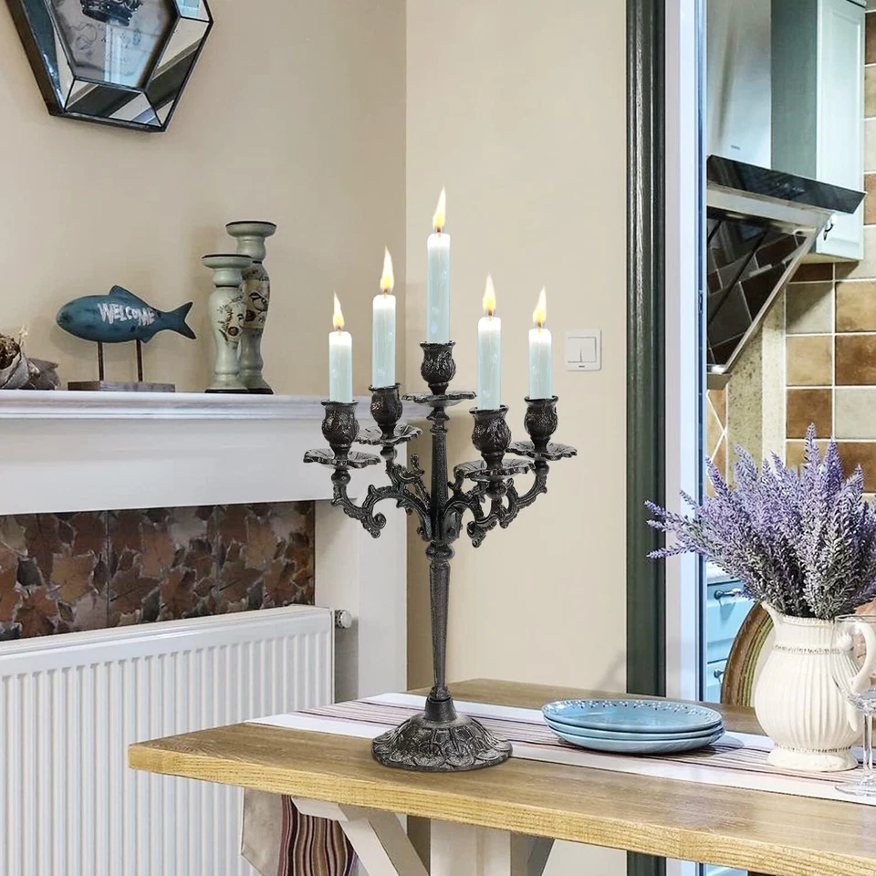 Candelabro de hierro fundido de alta resistencia - Candelabro de 5 brazos de 17 pulgadas de alto - Pilar Foto 1 de 4