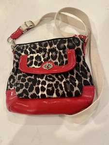 Coach Park Ocelot Small Crossbody Bag F49458 Red Leather Leopard Cheetah Print - Picture 1 of 5