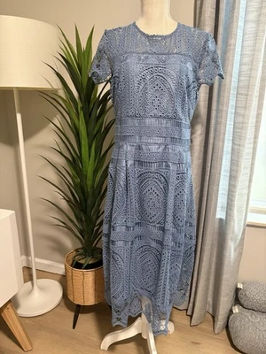 NUEVO Vestido de Encaje Bordado Casa Blanca Mercado Negro Azul Talla 10 Precio de venta sugerido por el fabricante 225 USD Foto 1 de 4