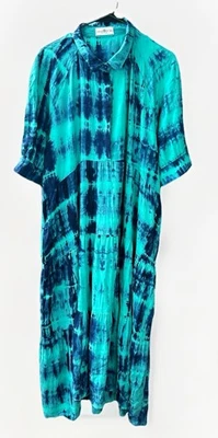 Vestido para mujer Natural Life Tie Dye azul verde 2XL boho botón delantero hippie Foto 1 de 4