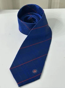 Chicago Cubs Logo Mens Blue Red Pin Striped 100% Silk Neck Tie MLB 57” - Picture 1 of 4