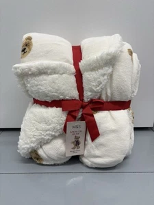 M&S Spencer Bear Sherpa Fleece Throw Ecru Mix - Picture 1 of 5