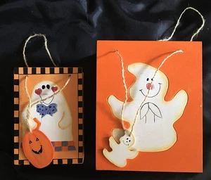 Halloween 2 - "Trick or Treat" or decorative Wooden Ghost Boxes with rope holder - Picture 1 of 2