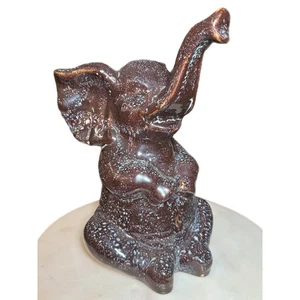 Apropos Home Collection Ceramic Elephant Statue 8.5” Trunk Up Brown Speckled - Picture 1 of 6