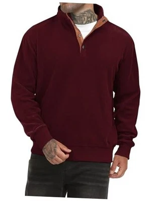 Sudadera de pana para hombre retro con botones de metal pesado informal grande rojo vino Foto 1 de 4