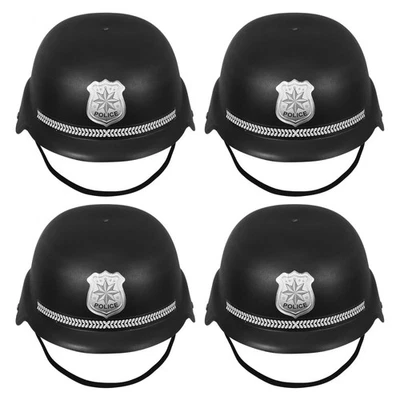 4 Pcs Kids Police Costume British Bobby Plastic Cop Hats For Fancy Dress - Image 1 of 4