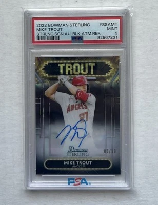 2022 Bowman Sterling Mike Trout Auto Black Atomic Refractor /10 PSA 9 - Image 1 of 2