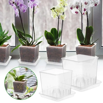 5-50PCS Square Transparent Plastic Flower Pot Root Control With Tray Container - Image 1 of 4