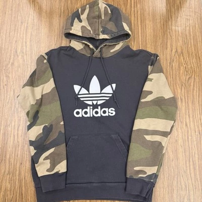 Sudadera con Capucha Adidas Para Hombre Grande Negra y Verde Sudadera con Brazos Camuflados Ropa de Calle Foto 1 de 4