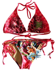 Bikini Ed Hardy Vintage Y2K Cuerda Triángulo Edgy Talla L Rosa Calaveras Flores Logo - Imagen 1 de 11