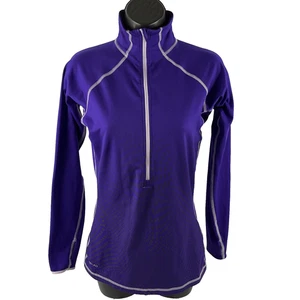 Women’s Nike Pro Dri-Fit 1/2 Zip Pullover LS Shirt Sz S Purple Geometric - Picture 1 of 9