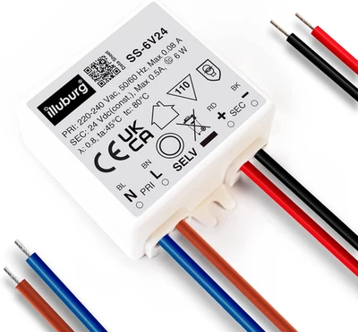 Trasformatore LED 24V 6W Senza Sfarfallio per LED Strisce Lampada Mobili LED Ali - Immagine 1 di 4